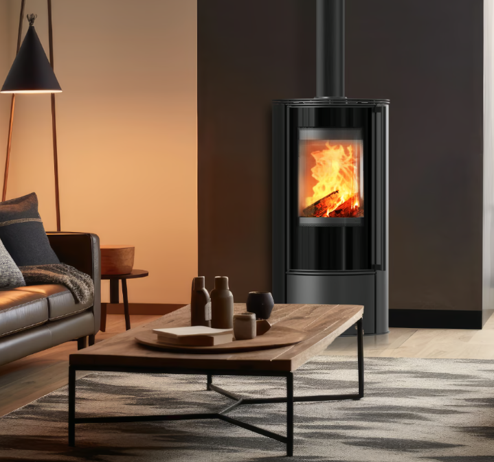 Kaminofen aus Stahl Erik Ø 150 5,5 kW schwarz Verkleidung