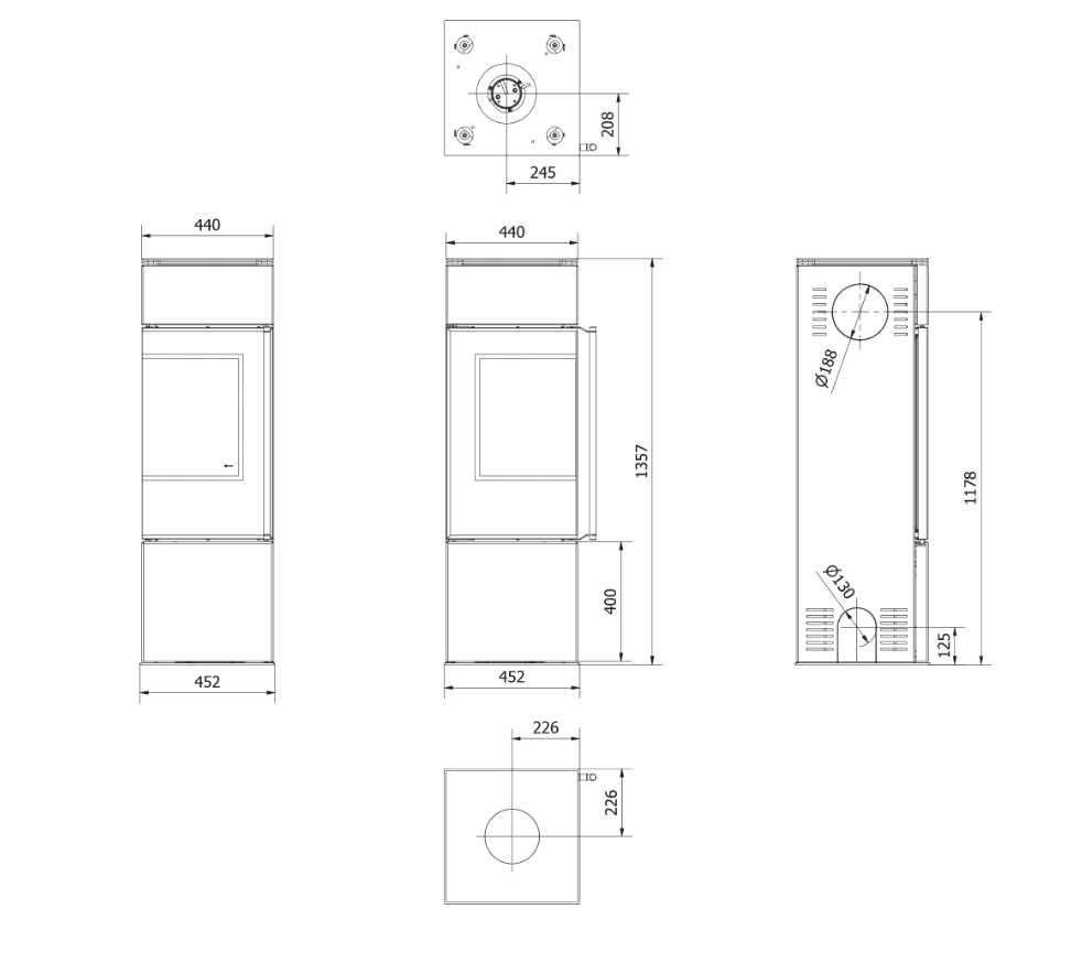 Kaminofen aus Stahl Ren/S links Ø 150 7 kW