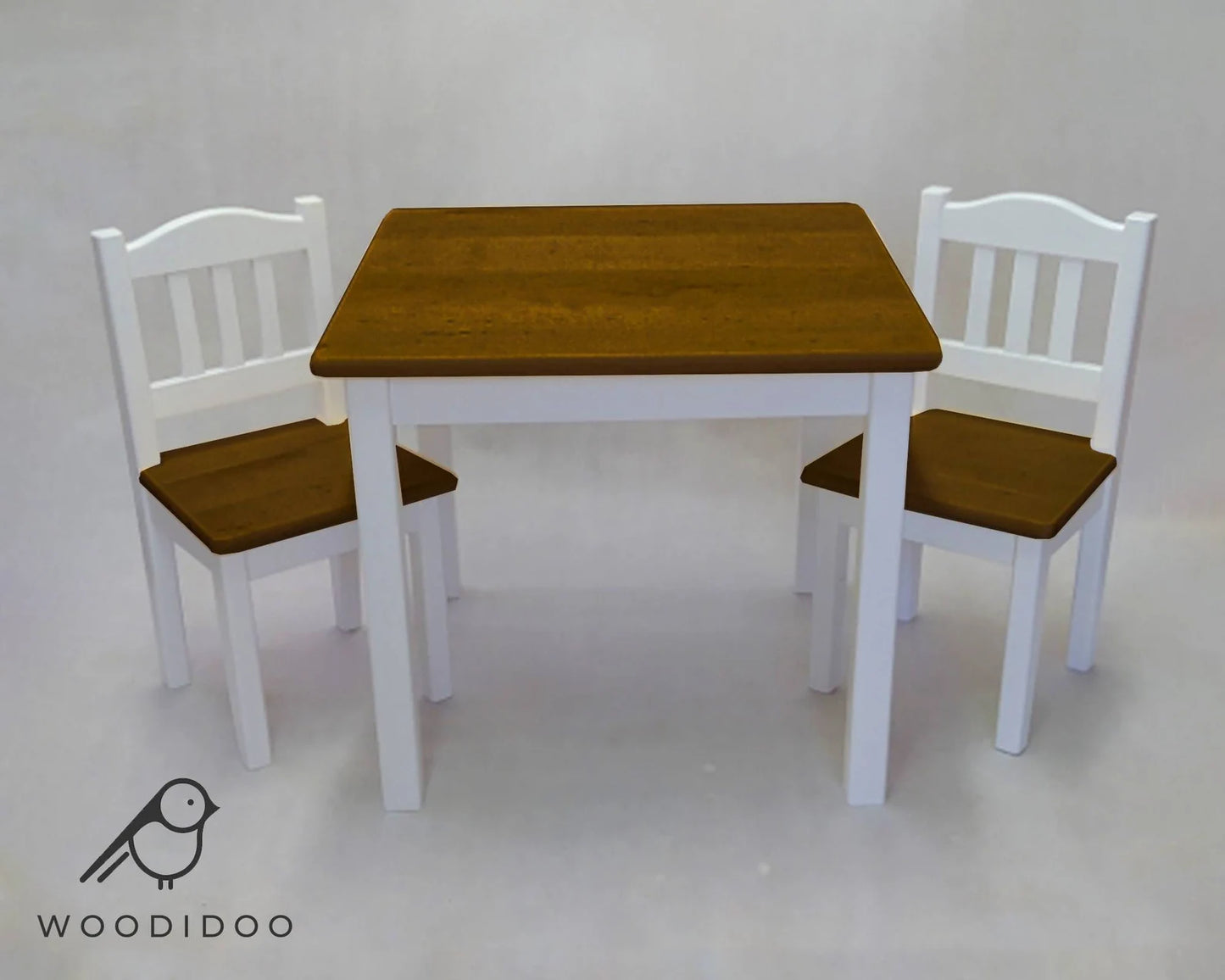 #Weiß mit Walnuss Dunkel Handgefertigte Holztisch und Stühle für Kind
