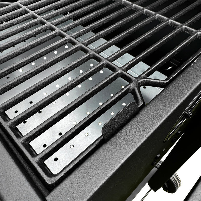 Holzkohlengrill 113,5 × 50 × 107 cm mit gusseisernem Rost und Holz-Ablage