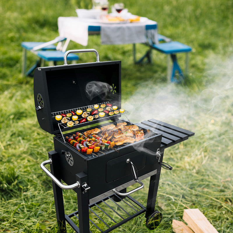 Holzkohlegrill 113,5 × 50 × 107 cm mit Gusseisenrost