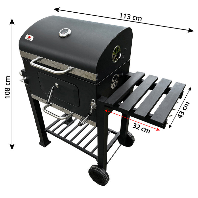 Holzkohlegrill 113,5 × 50 × 107 cm mit Gusseisenrost