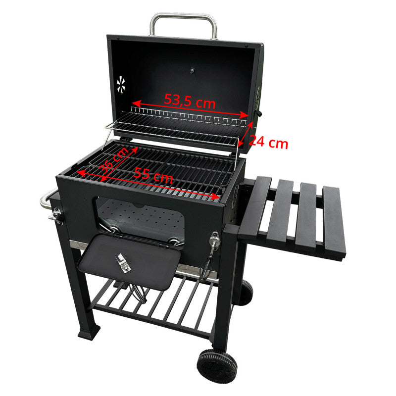 Holzkohlegrill 113,5 × 50 × 107 cm mit Gusseisenrost
