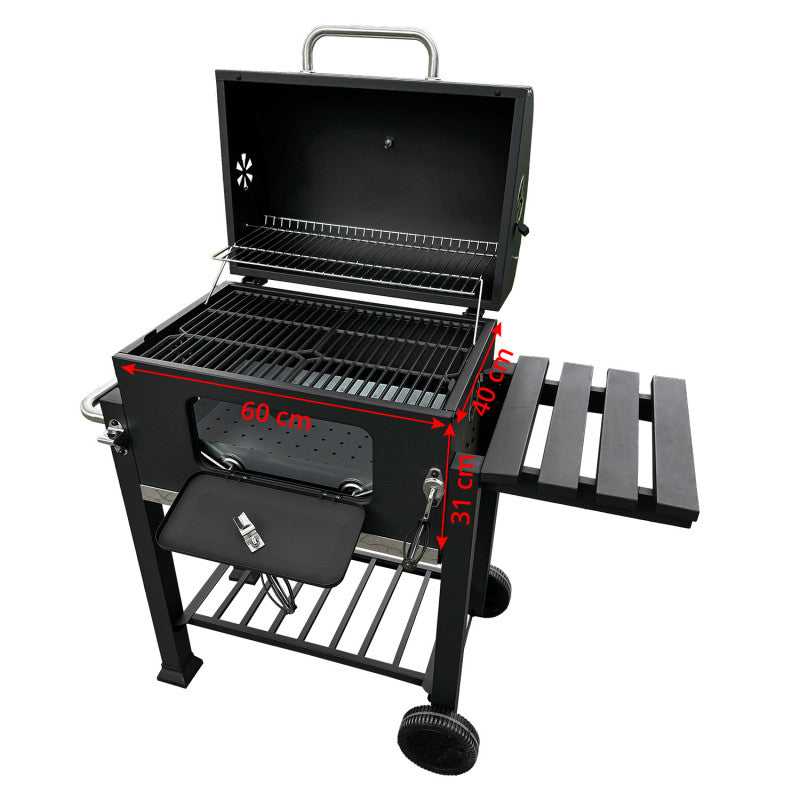 Holzkohlegrill 113,5 × 50 × 107 cm mit Gusseisenrost