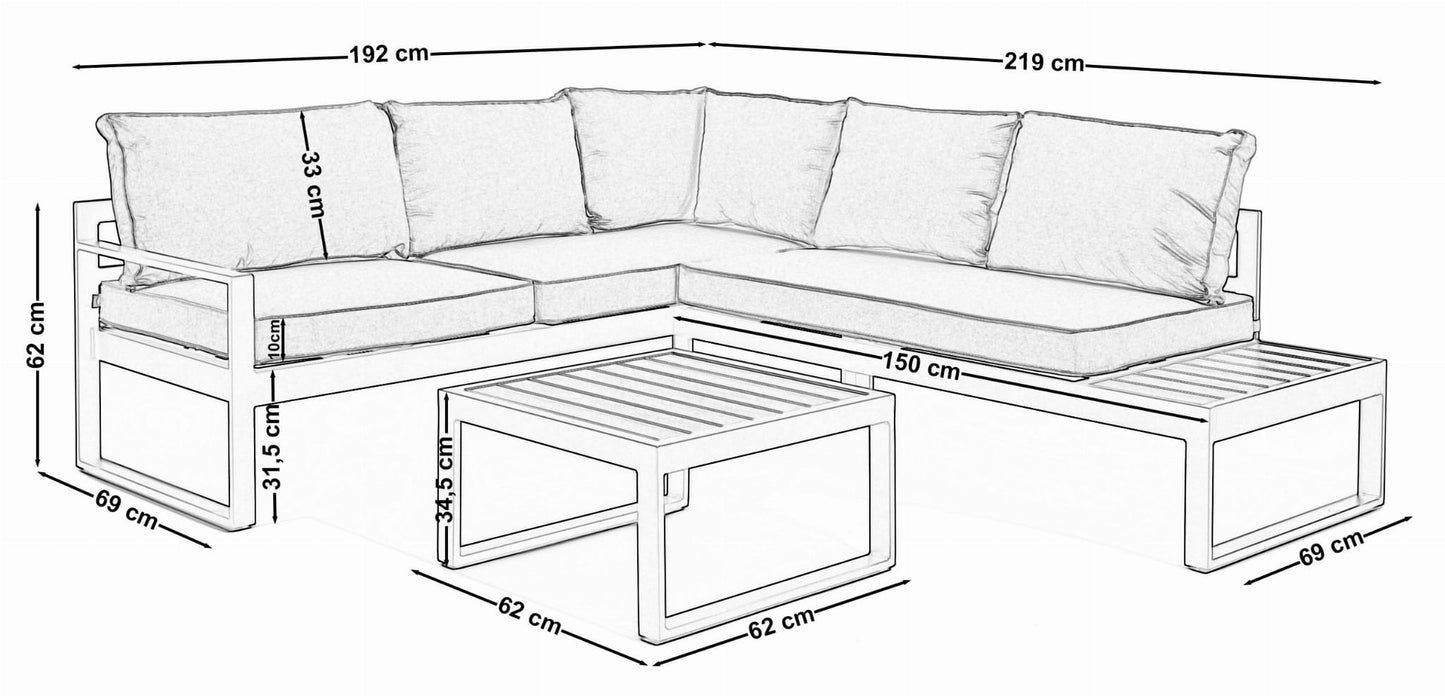 Gartenmöbel-Set Nicea weiß – rechte Variante