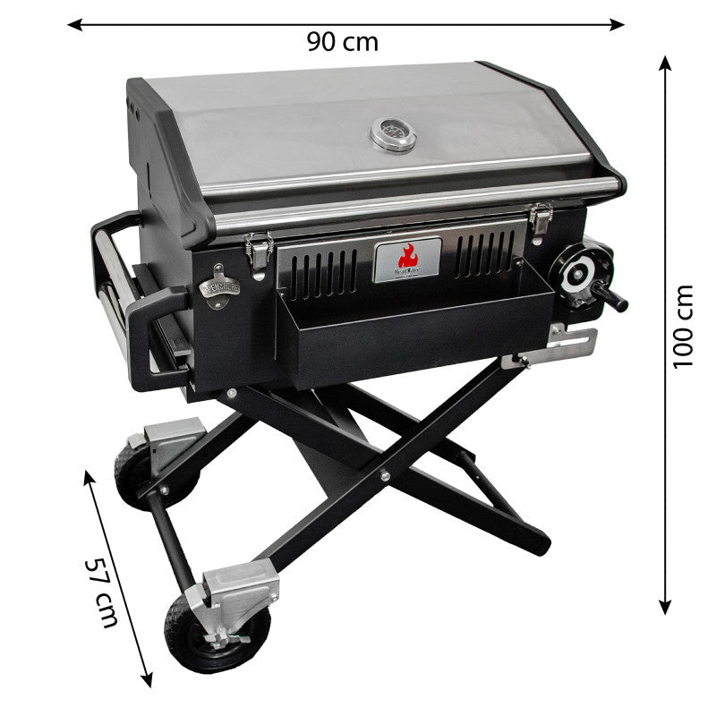 Großer Holzkohlengrill LUX 139 × 57 × 100 cm–Premium-Stahl mit Gusseisenrost