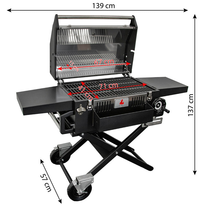 Großer Holzkohlengrill LUX 139 × 57 × 100 cm–Premium-Stahl mit Gusseisenrost