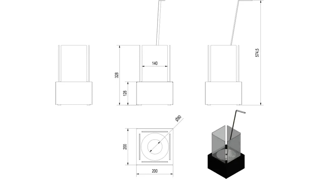 Tischkamin Bioethanol Tango 1 Deko Steine set