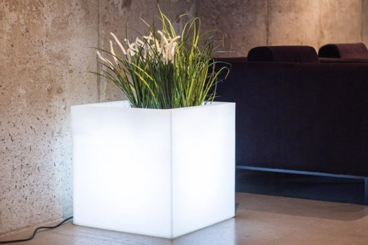 Beleuchteter quadratischer LED-Blumentopf Pixel Pot Light auf Rollen 50 cm – Kaltweiß 6000K