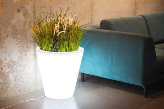 Beleuchteter runder LED-Blumentopf Ovo Light 50 cm – Kaltweiß 6000K