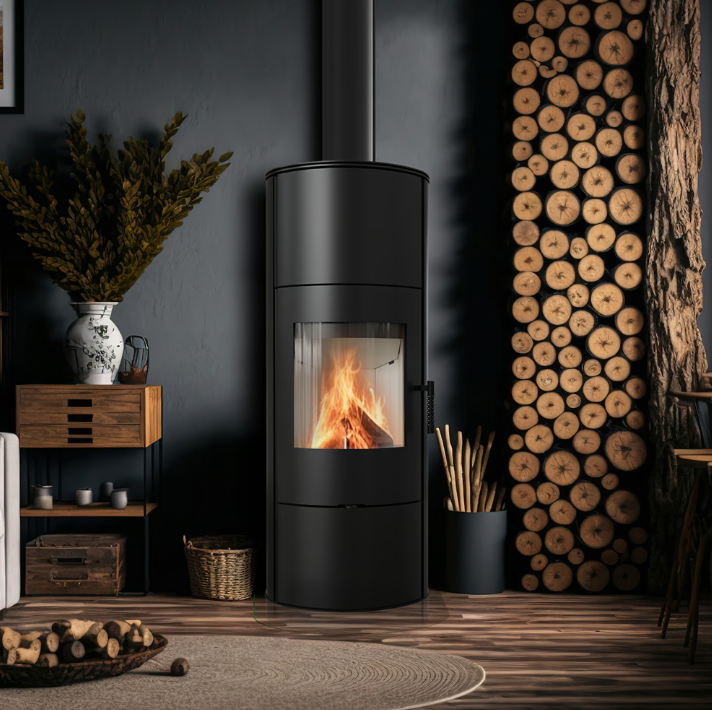 Kaminofen aus stahl KRATKI ROLLO Hoch Ø 150 7 kW schwarz Verkleidung