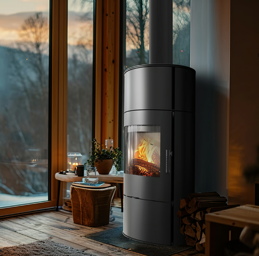Kaminofen aus stahl KRATKI ROLLO Hoch Ø 150 7 kW schwarz Verkleidung