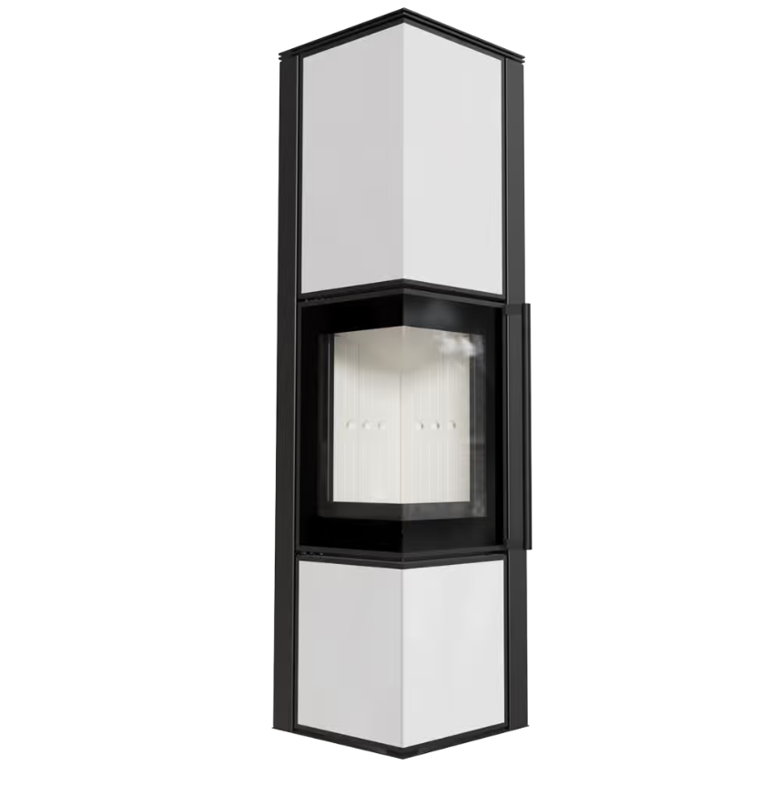 Kaminofen aus Stahl Tora/L 8 kW Ø 150 Weißes Glaspaneel