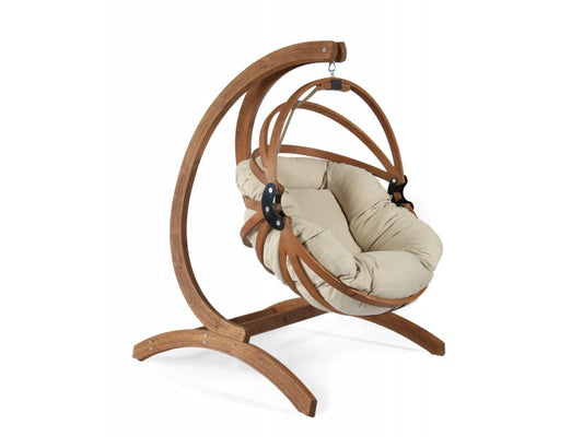 Beige Gaya Hängesessel aus Holz mit Ständer
