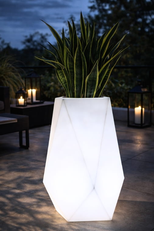 Hoher LED-Pflanzkübel Monumo Volcano Light Warmweiß 80 cm