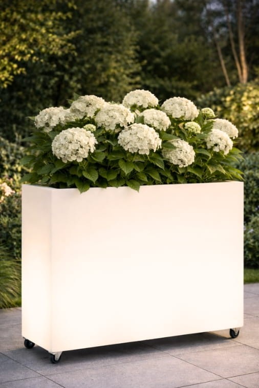 Design-Blumentopf Lungo Grande Light 60 cm auf Rollen mit LED (Warmweiß)