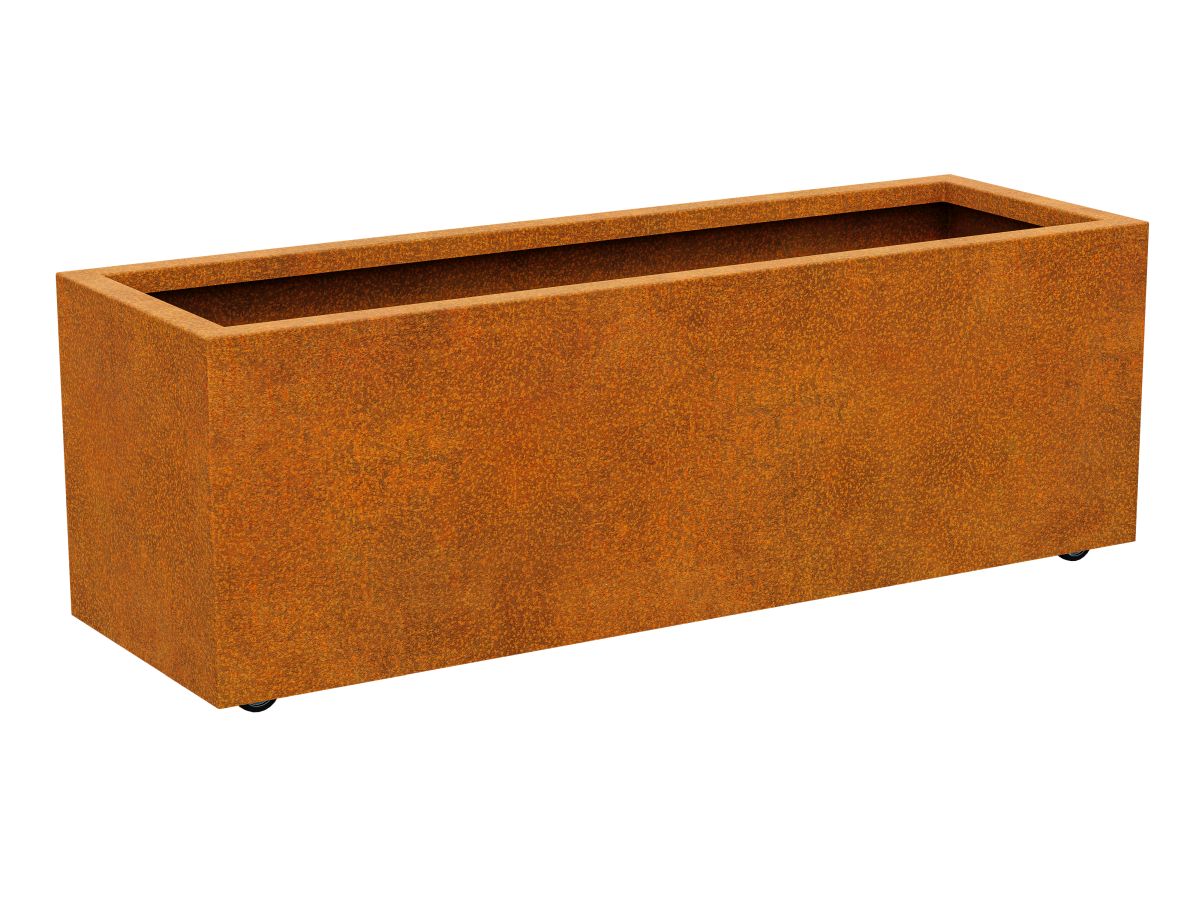 Cortenstahl-Pflanzkübel auf Rollen MOVIL 1 (140×45×45 cm)