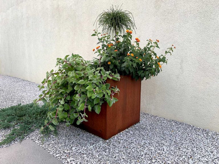 Metall-Pflanzkübel aus Cortenstahl CUBO 3 (60×60×60 cm)