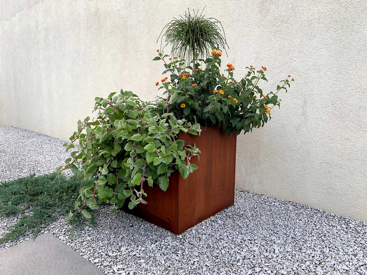 Metall-Pflanzkübel aus Cortenstahl CUBO 2 (45×45×45 cm)