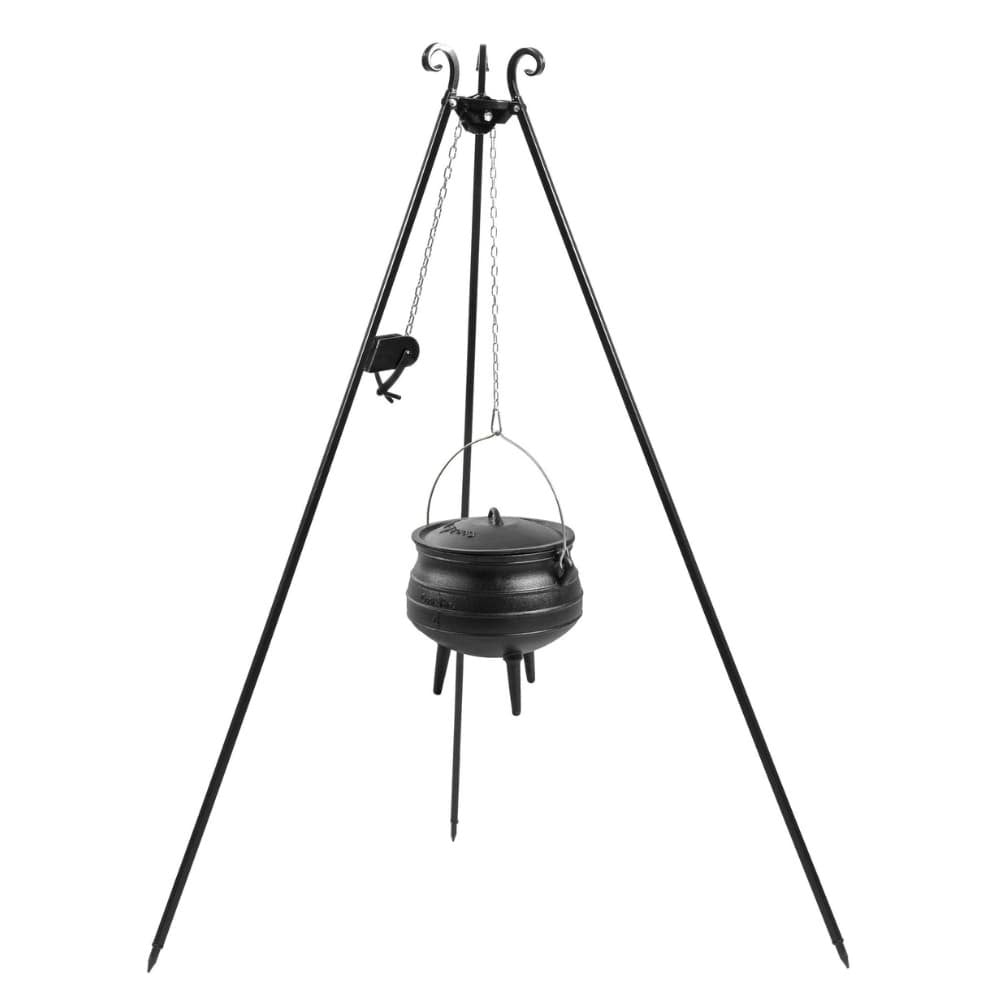 Dreibein 180 cm mit Afrikanischer Gusseisenkessel 13 l + Kurbel