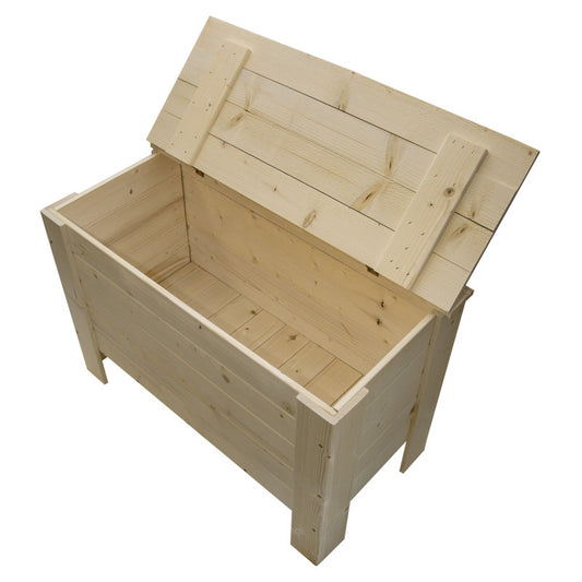 Holz-Gartenkiste auf Füßen mit Deckel – Aufbewahrungsbox aus naturbelassenem Holz