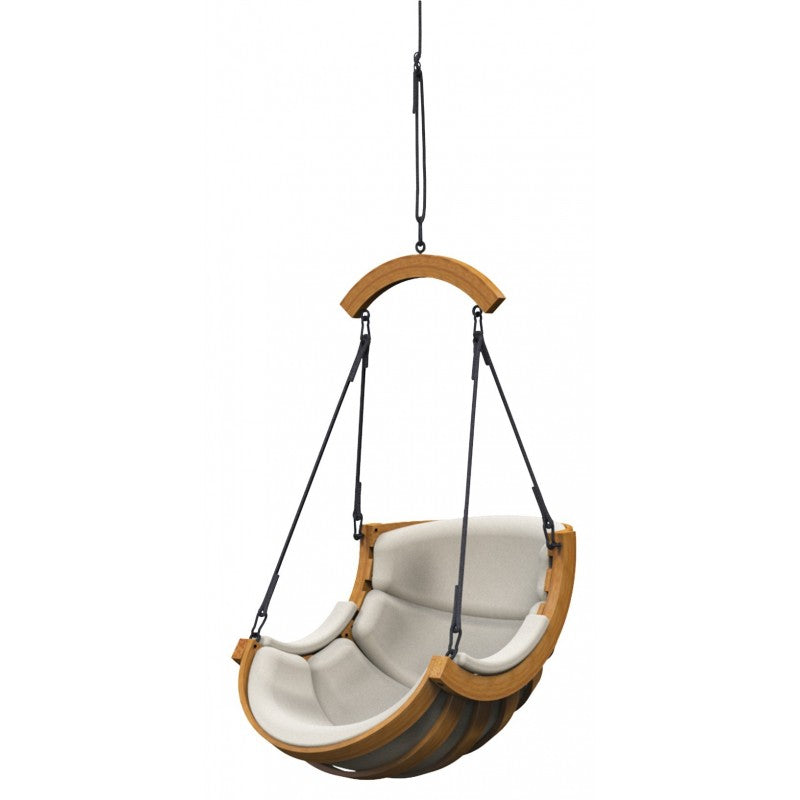 Fly One mit kurvig Querbalken Beige – der exklusive Schaukelsessel aus Holz