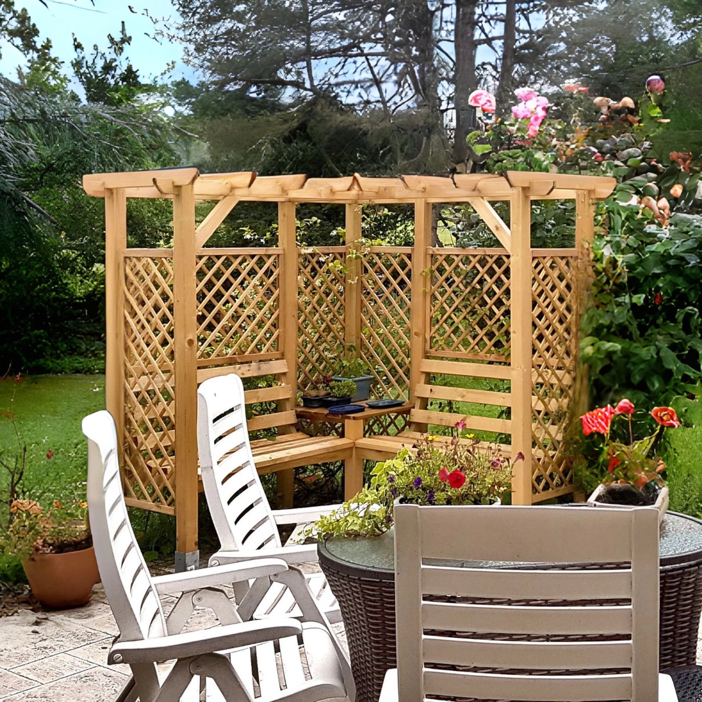 Milton Doppelpergola mit Bank