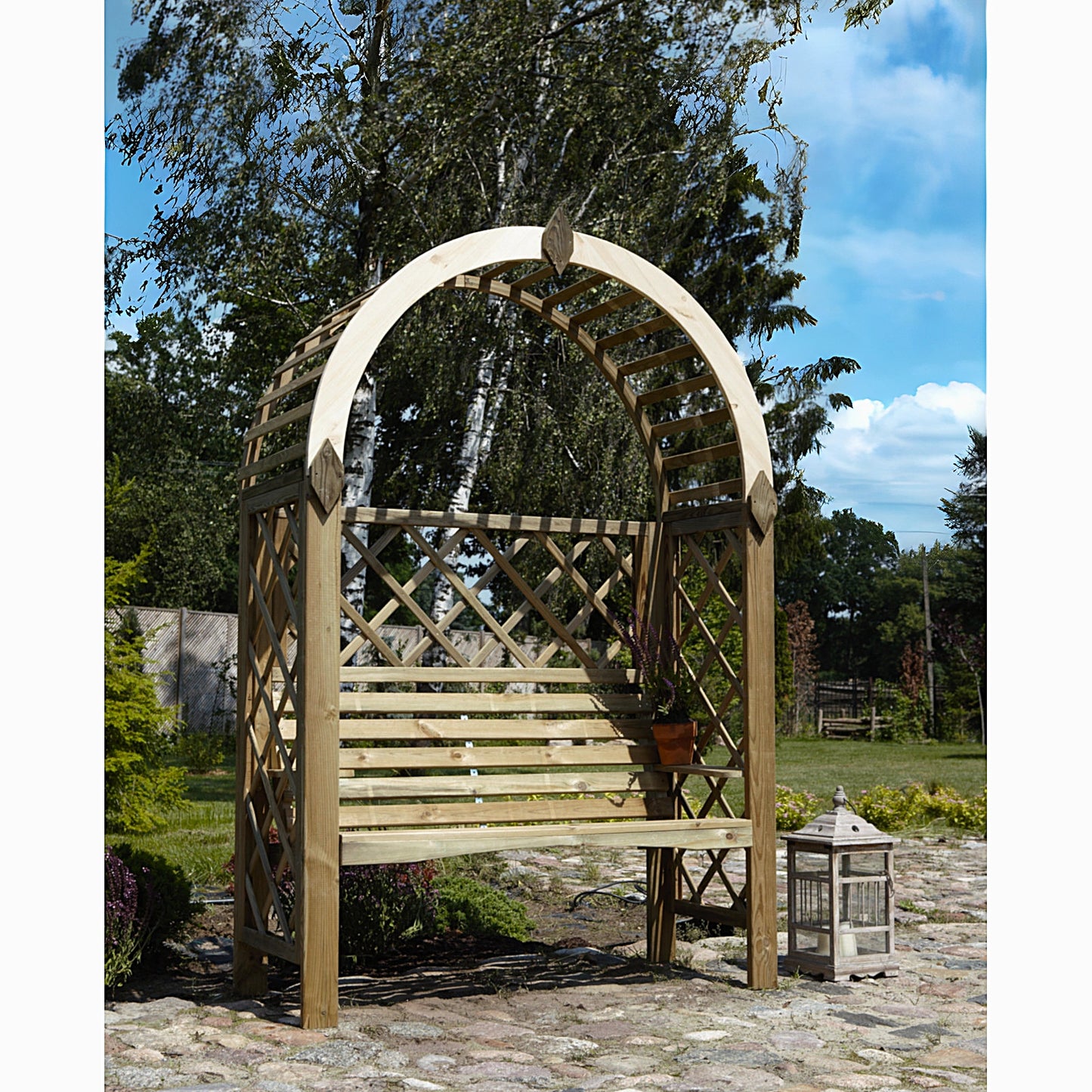 Rosenbogen Pergola mit Bank