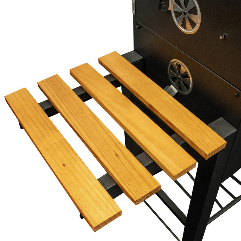 Holzkohlengrill 113,5 × 50 × 107 cm mit gusseisernem Rost und Holz-Ablage