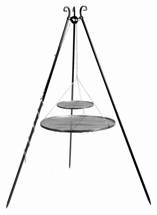 Schwenkgrill 180 cm - Doppelrost aus Rohstahl 70 cm + 40 cm