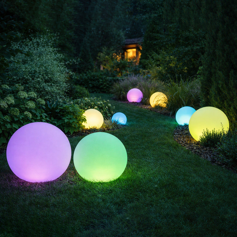 Solar-Gartenkugel LUNAR Ø 40 cm – RGB-LED mit Fernbedienung und Erdspieß