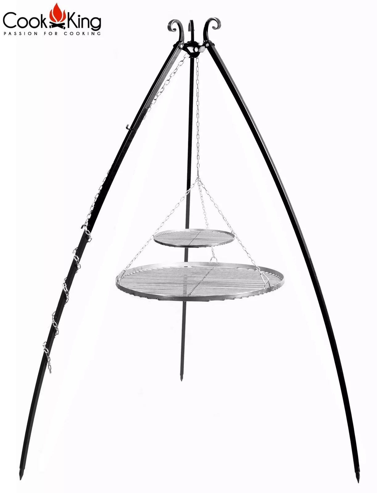 Schwenkgrill 200 cm - Doppelrost aus Edelstahl 70 cm + 40 cm