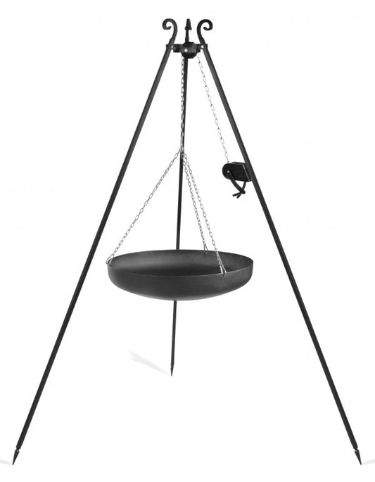 Wok am Dreibein, 180 cm Höhe, Rohstahl, 60 cm Durchmesser + Kurbel