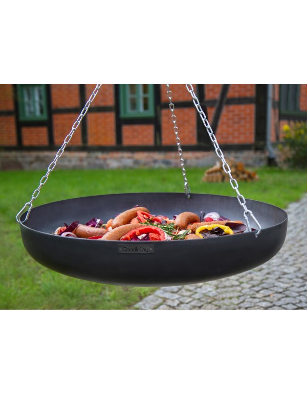 Wok am Dreibein, 180 cm Höhe, Rohstahl, 60 cm Durchmesser + Kurbel