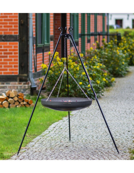 Wok am Dreibein, 180 cm Höhe, Rohstahl, 60 cm Durchmesser