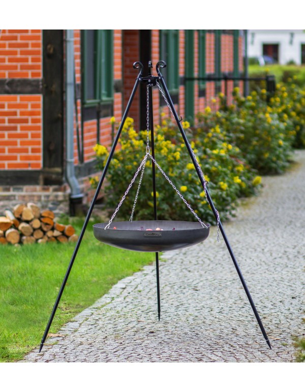 Wok am Dreibein, 180 cm Höhe, Rohstahl, 60 cm Durchmesser