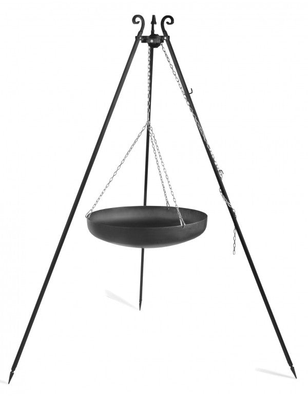 Wok am Dreibein, 180 cm Höhe, Rohstahl, 60 cm Durchmesser