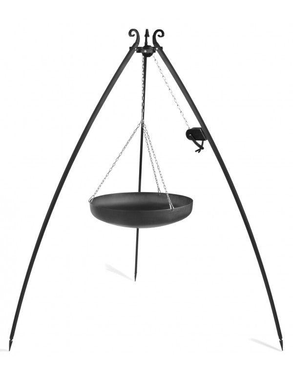 Wok am Dreibein, 200 cm Höhe, Rohstahl, 70 cm Durchmesser + Kurbel