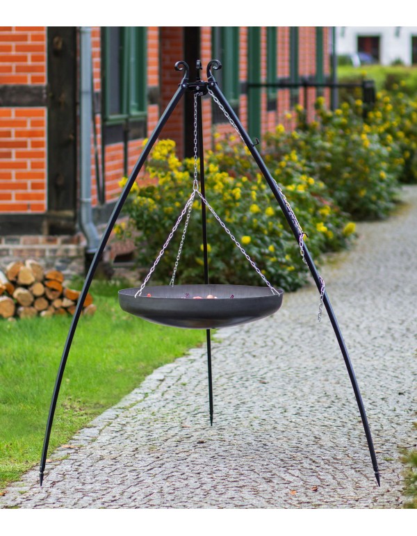 Wok am Dreibein, 200 cm Höhe, Rohstahl, 70 cm Durchmesser