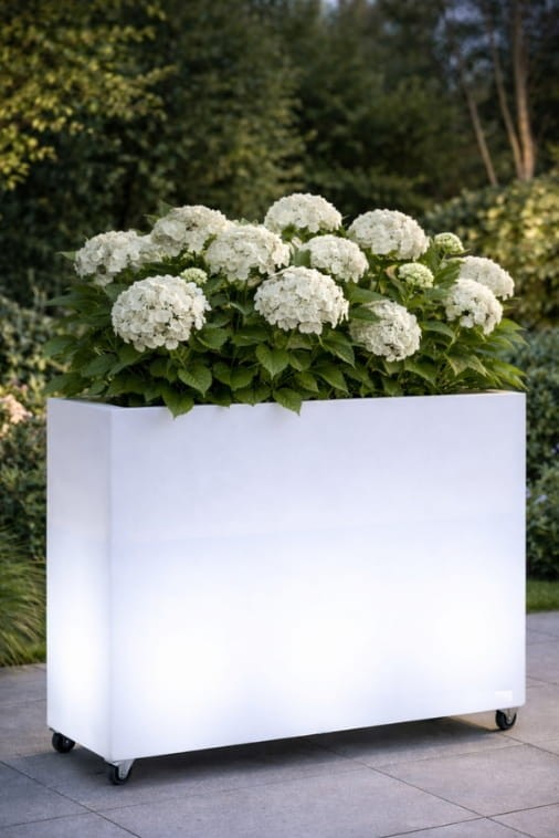 Design-Blumentopf Lungo Grande Light 60 cm auf Rollen mit LED